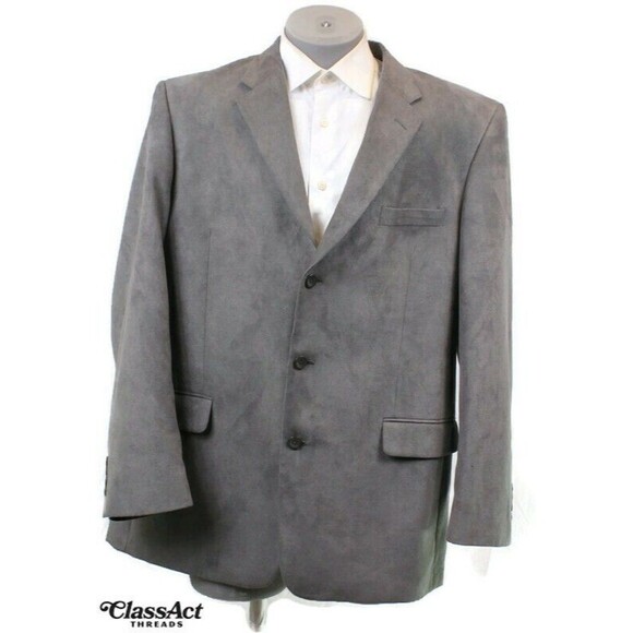 Stafford Other - Stafford 3-Button Sport Coat Suede Blazer Jacket Mens Solid Gray 46L